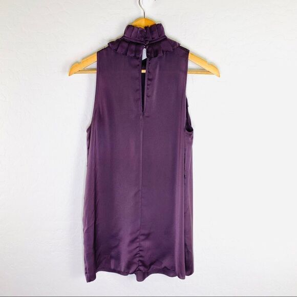 Sisley ruffle high neck sleeveless plum top size S - Picture 2 of 6